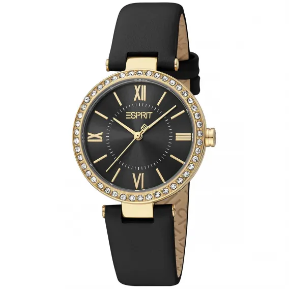 Esprit Amen Armbanduhr Damenuhr ES1L332L0015 Analog Gold Schwarz Rmische Zahlen Leder